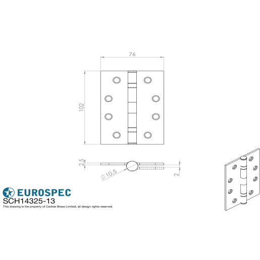 Eurospec Enduro Butt Hinge Grade 13 100mm Satin Stainless Steel