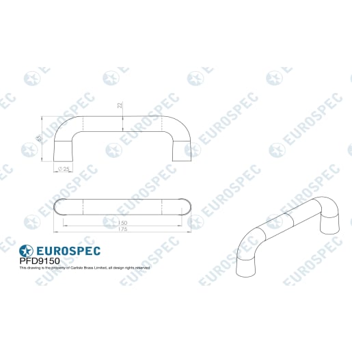 Eurospec 'D' Shaped Pull Handle 150 x 22mm Satin Anodised Aluminium