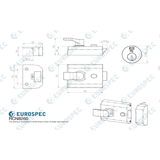 Eurospec Contract Rim Cylinder Nightlatch 60mm Polished Chrome