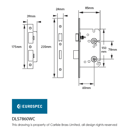 Eurospec Easi-T Din Profile Deadlock 60mm Satin Stainless Steel