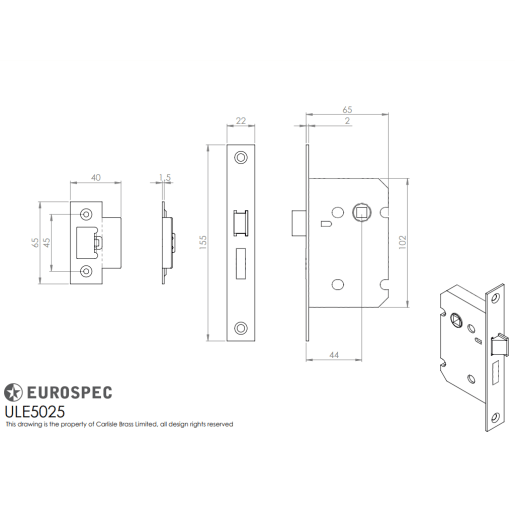 Eurospec Easi-T Architectural Din Latch 60mm Satin Stainless Steel