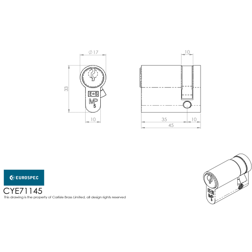 Eurospec Easi-T Din Euro Profile Sashlock 72mm Satin Stainless Steel