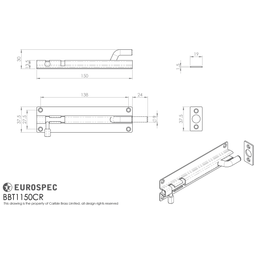 Eurospec Easi-T Rebate Set Deadlock 13mm Stainless Brass