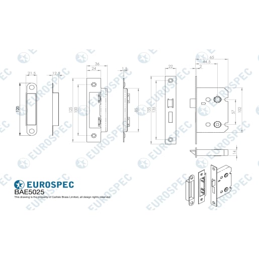 Eurospec Easi-T Flat Latch Lock 64mm Backset Satin Chrome