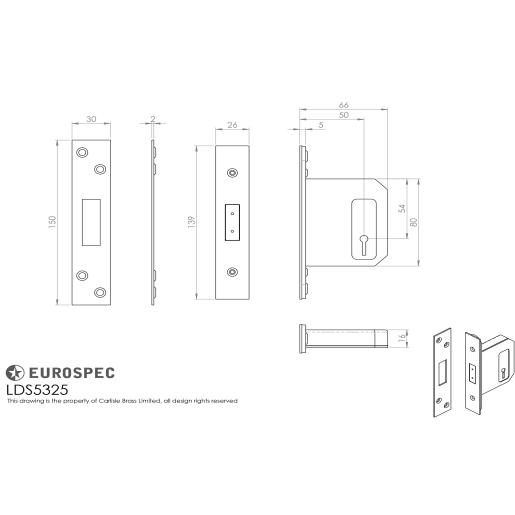 Eurospec Easi-T Flat Latch Lock 76mm Backset Satin Chrome