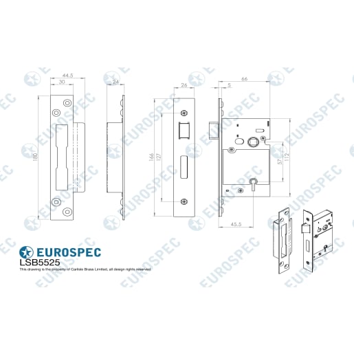 Eurospec Easi-T5 Lever Security Deadlock 64mm Satin Stainless Steel