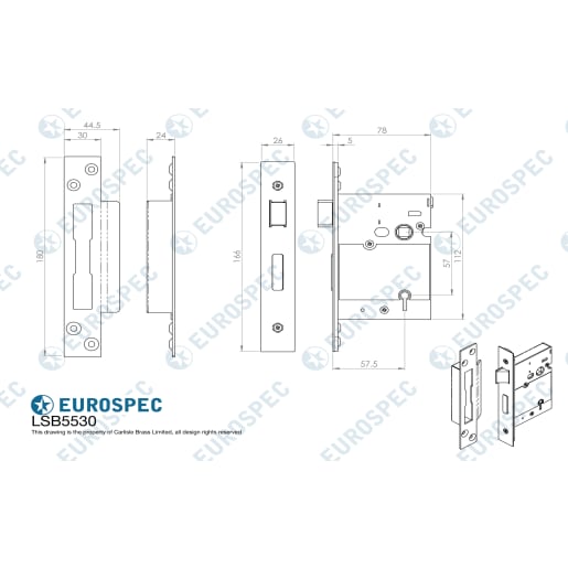 Eurospec Easi-T5 Lever Deadlock 76mm Satin Stainless Steel