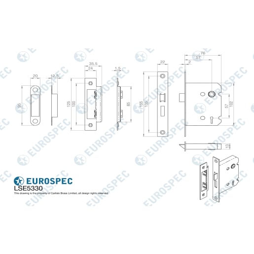 Eurospec Easi-T Contract 3 Lever Sashlock 64mm Electro Brassed