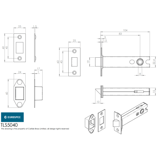 Eurospec Easi-T Tubular Dead Bolt 102mm Satin Stainless Steel