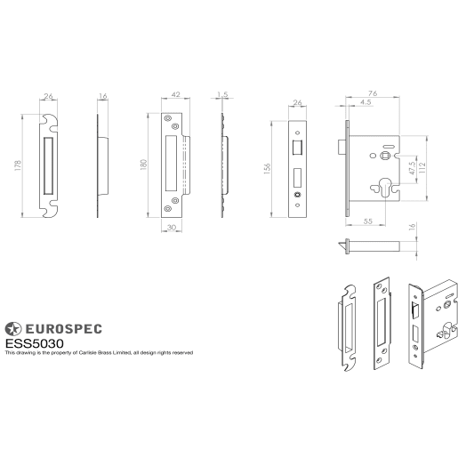 Eurospec Easi-T Euro Profile Sashlock 76mm Stainless Brass