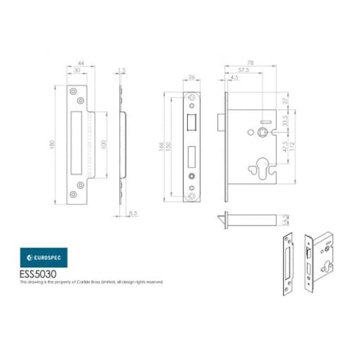 Carlisle Brass Easi-T Euro Profile Sashlock 76mm Satin Stainless Steel