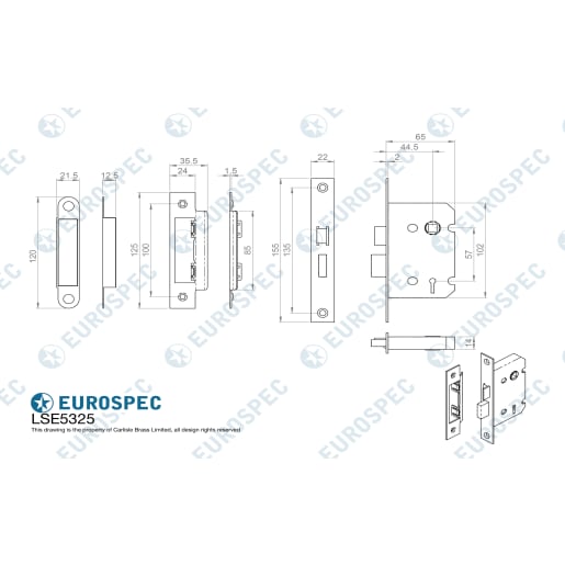 Eurospec Easi-T5 Lever Deadlock 64mm Stainless Brass