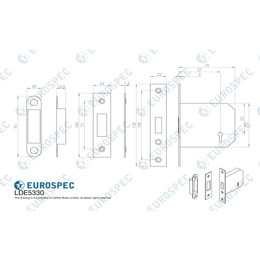 Eurospec Easi-T Residential 3-Lever Deadlock 64mm Electro Brassed