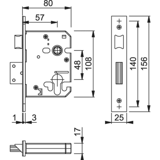 Arrone Euro Profile Mortice Sashlock Case 76mm AR8004-76-SC