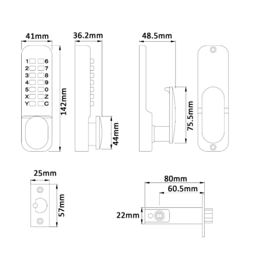 Briton 9160 Mechanical Push Button Digital Lock & Latch Silver