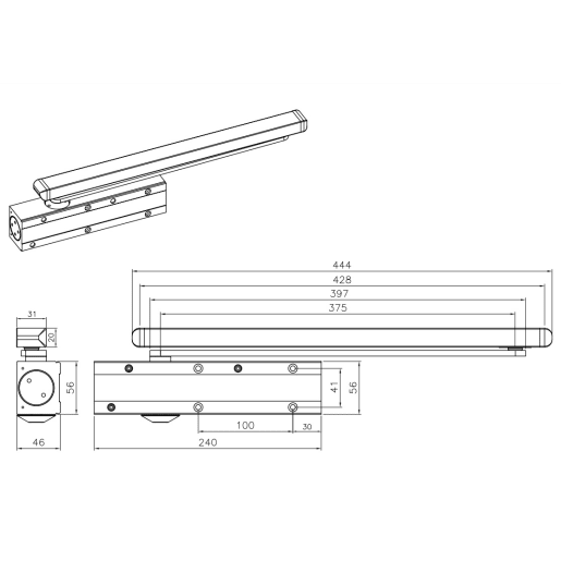 Synergy S3400 Satin Steel Semi-Radius Cover Cam Action 2-4 Door Closer