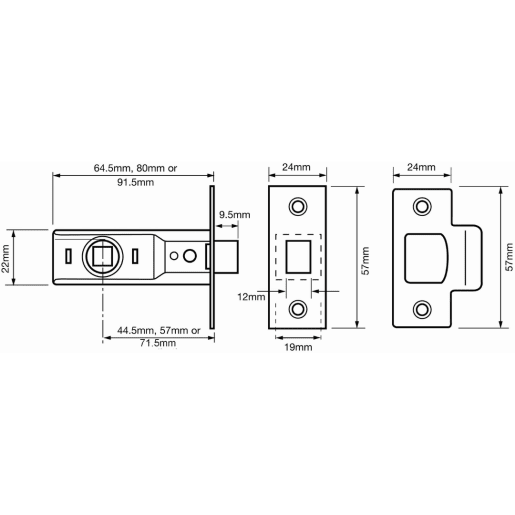 Union 2648 Mortice Tubular Latch 76mm Polished Brass
