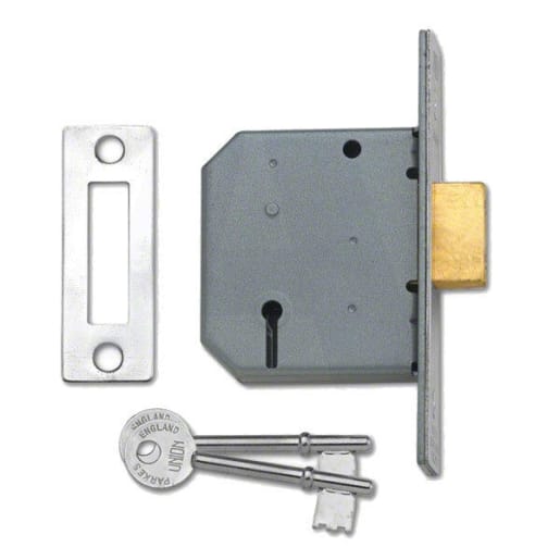 Union 2177 3 Lever Mortice Deadlock 65mm Satin Chrome