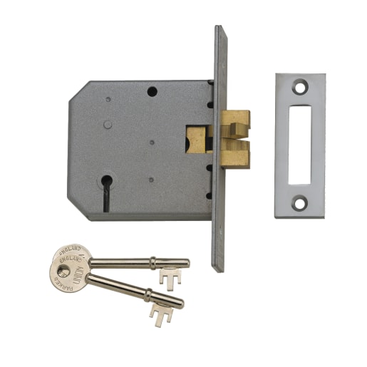 Union 2477 3 Lever Sliding Door Lock 77mm Satin Chrome