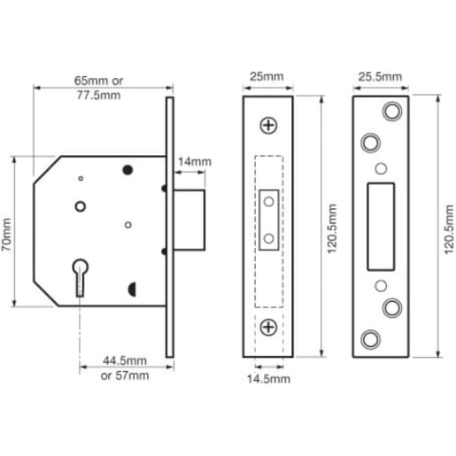 Union 2101 3 Lever Mortice Deadlock 65mm Polished Brass