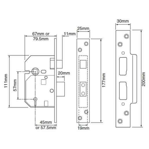 Union 2234 5 Lever Mortice Sash Lock 80mm Polished Brass