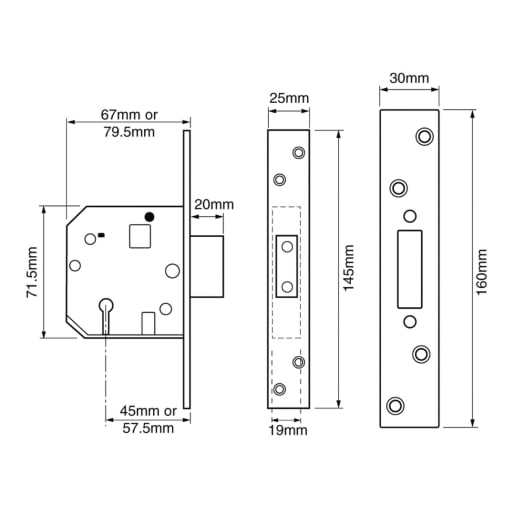 Union 2234 5 Lever Mortice Sash Lock 80mm Polished Brass