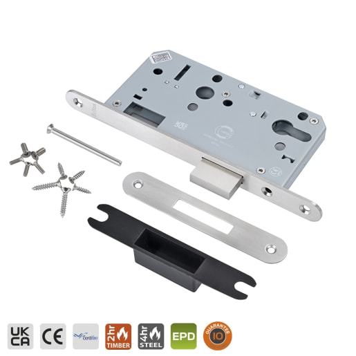 Briton 5710.60.R.SS Euro Profile Cylinder Mortice Deadlock - Radius Forend Satin Stainless Steel