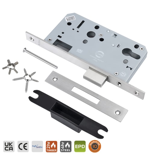 Briton 5710.60.S.SS Euro Profile Cylinder Mortice Deadlock - Square Forend Satin Stainless Steel