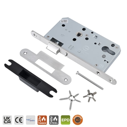 BRITON 5750.60.R.SS Euro Profile Cylinder Nightlatch-Radius Forend Satin Stainless Steel