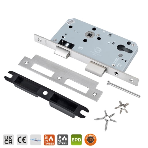 BRITON 5760.60.S.SS Euro Profile Cylinder Escape Sashlock - Square Forend Satin Stainless Steel