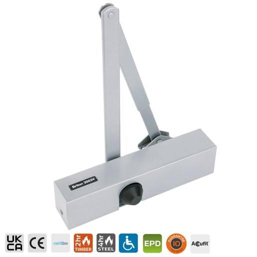 Briton 2003V Adjustable Overhead Door Closer Size 1-4 Silver