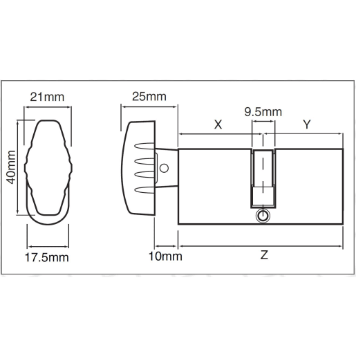 Union 2X13 Oval Profile Key & Turn Cylinder Satin Chrome