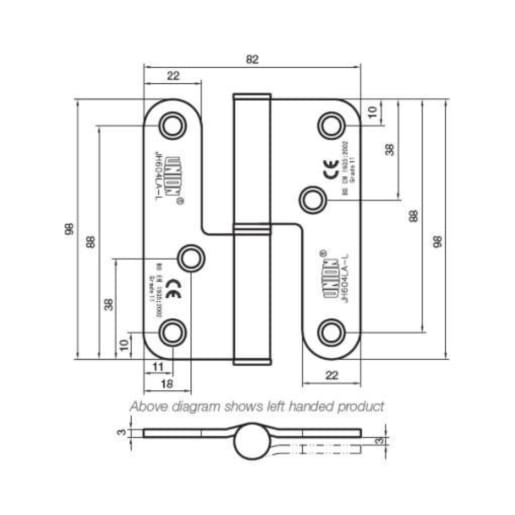 Union 604 Powerload Lift Hinge LH Radius Corner Bright Zinc Plated 98mm X 82mm X 3mm 