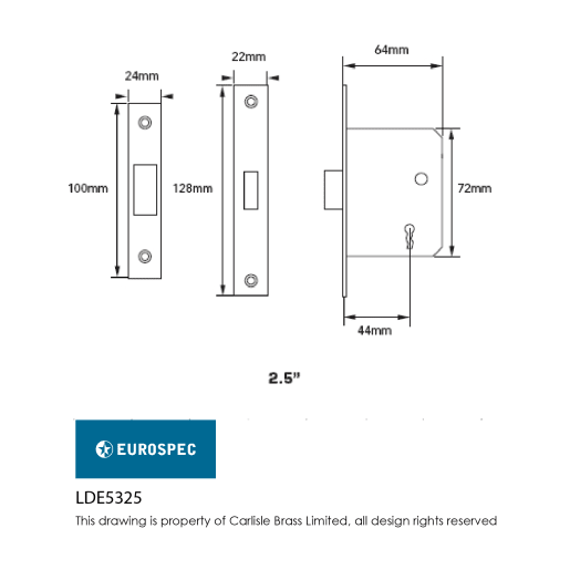 Eurospec Easi-T Residential 3-Lever Deadlock 64mm Electro Brassed