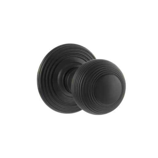 Old English Ripon Solid Brass Reeded Mortice Knob on Concealed Fix Rose Matt Black