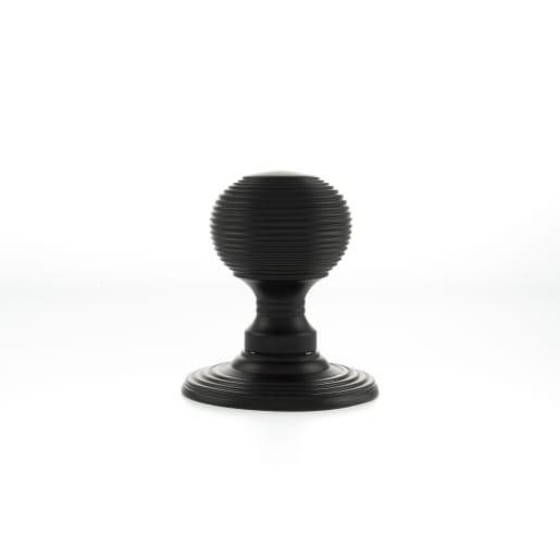 Old English Ripon Solid Brass Reeded Mortice Knob on Concealed Fix Rose Matt Black