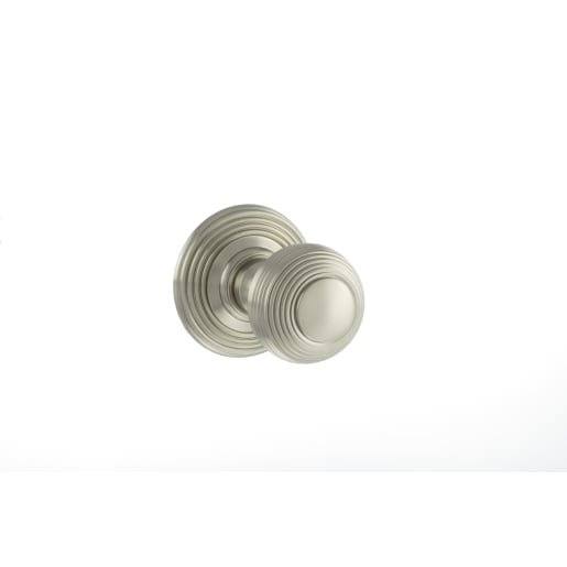 Old English Ripon Solid Brass Reeded Mortice Knob on Concealed Fix Rose Satin Nickel