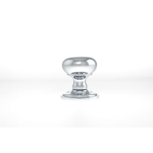Old English Harrogate Solid Brass Mushroom Mortice Knob on Concealed Fix Rose Polished Chrome
