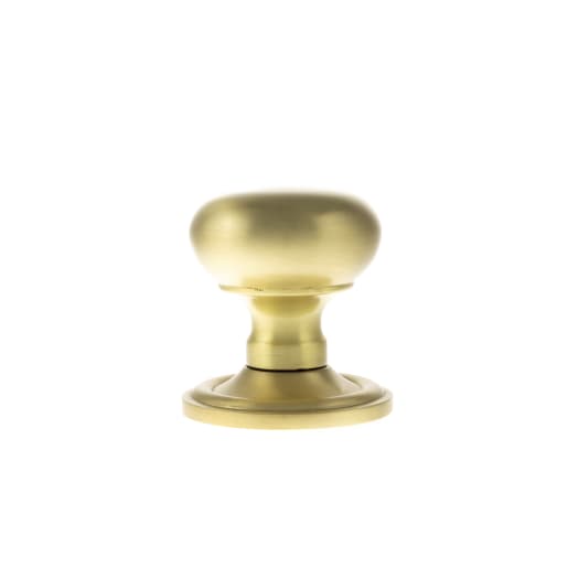 Old English Harrogate Solid Brass Mushroom Mortice Knob on Concealed Fix Rose Satin Brass