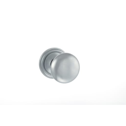 Old English Harrogate Solid Brass Mushroom Mortice Knob on Concealed Fix Rose Satin Chrome