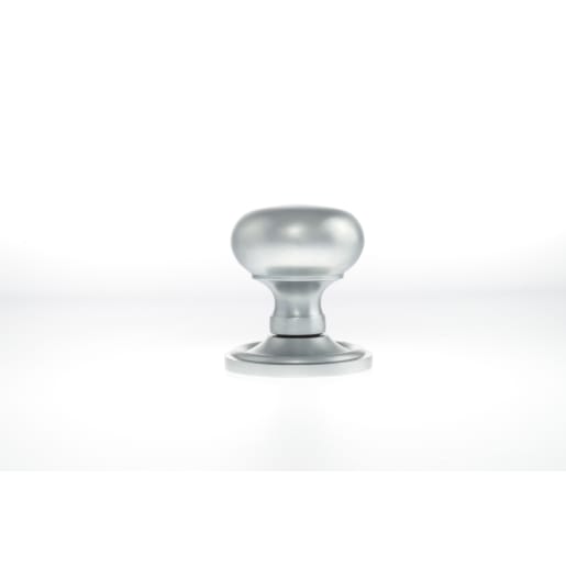 Old English Harrogate Solid Brass Mushroom Mortice Knob on Concealed Fix Rose Satin Chrome