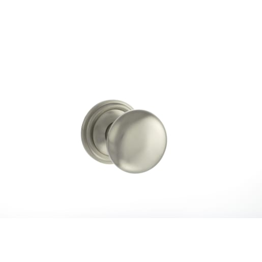 Old English Harrogate Solid Brass Mushroom Mortice Knob on Concealed Fix Rose Satin Nickel