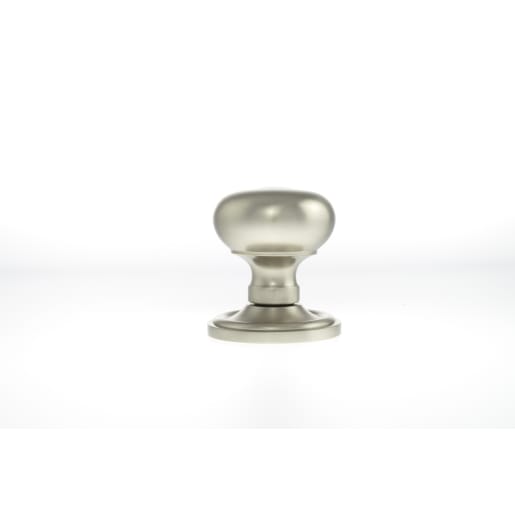 Old English Harrogate Solid Brass Mushroom Mortice Knob on Concealed Fix Rose Satin Nickel