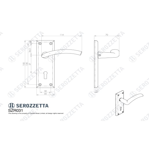 Serozzetta Trenta Lever on Lock Backplate Satin Nickel