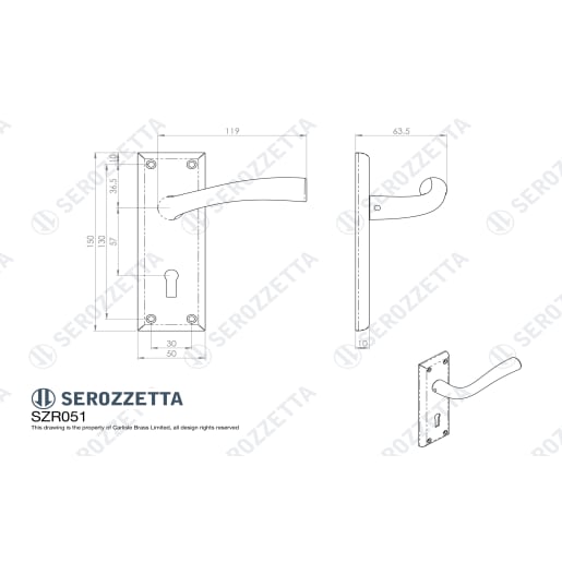 Serozzetta Cinquanta Lever on Lock Backplate Satin Nickel