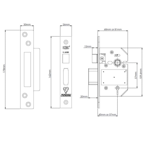 Union 2200 StrongBOLT 5 Lever Sash Lock 68mm Polished Brass