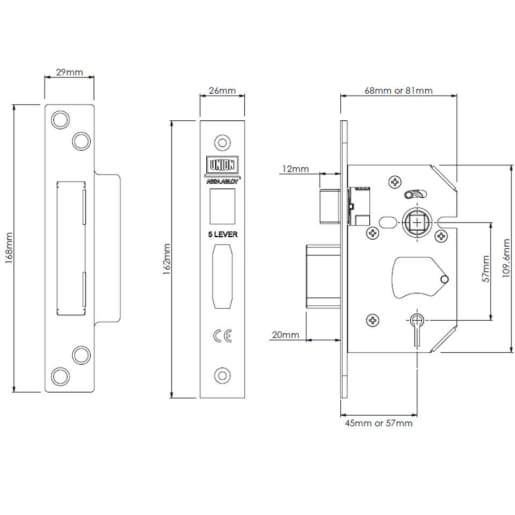 Union StrongBOLT 5 Lever Mortice Sashlock 81mm Satin Stainless Steel