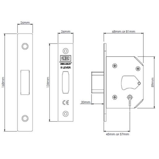 Union 2105 StrongBOLT 5 Lever Mortice Deadlock 68mm Stainless Steel