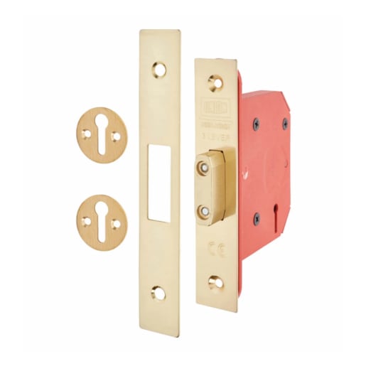 Union CE StrongBOLT 3 Lever Mortice Deadlock 81mm Polished Brass