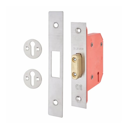Union CE StrongBOLT 3 Lever Mortice Deadlock 68mm Stainless Steel
